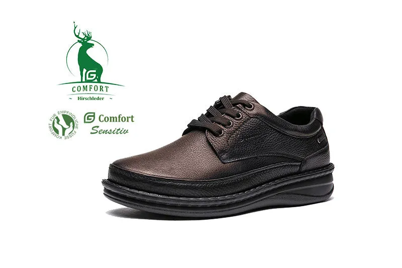 G-Comfort Mens Black Deer Skin Leather Shoes Laced Water Repellent P-3706S