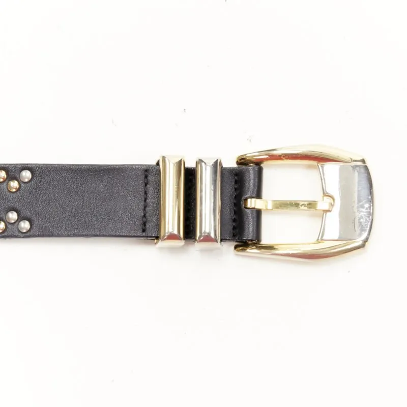 GIANNI VERSACE Vintage silver gold Medusa Moon studded leather belt 70cm 28"