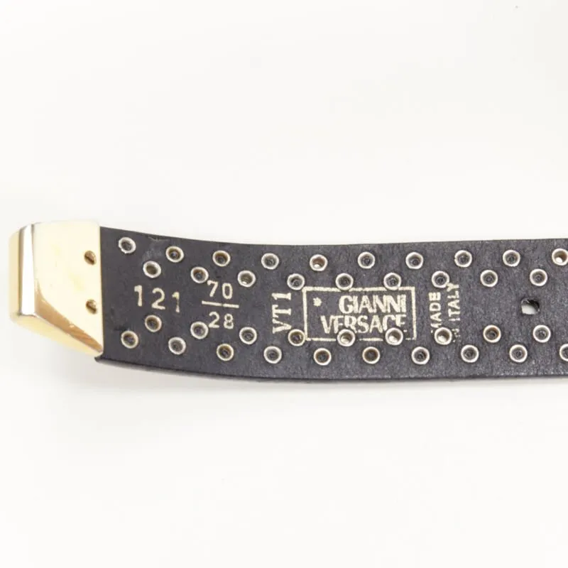 GIANNI VERSACE Vintage silver gold Medusa Moon studded leather belt 70cm 28"