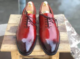 Handmade Men's Burgundy Brogue Toe Leather Lace Up Shoes, Men Designer Dress Formal Luxury Shoes