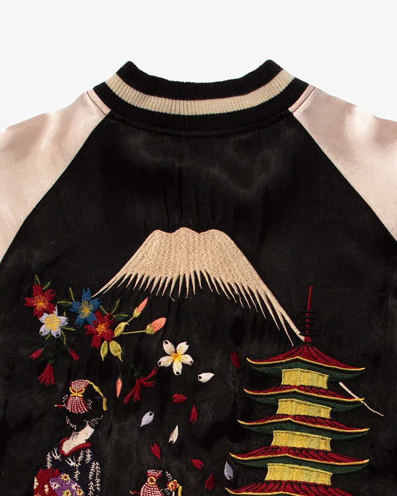 Japanese Repro Souvenir Jacket, Reversible, Hanatabi Gakudan, Black, Fuji and Maiko