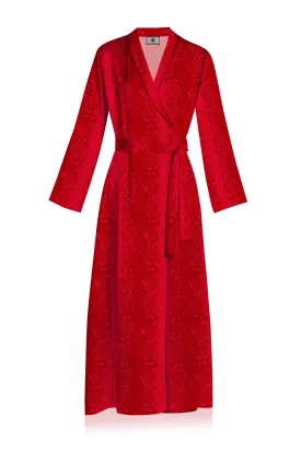 Long Wrap Dress Made With Cupro in Blood Stone