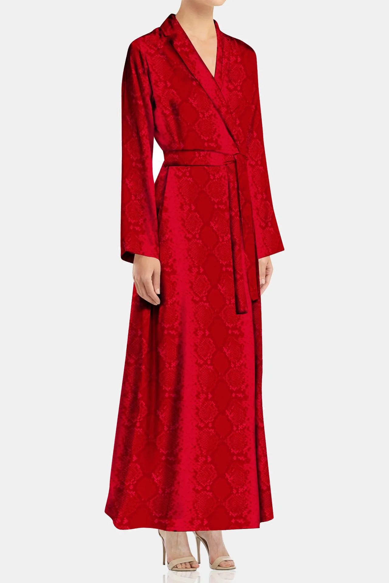 Long Wrap Dress Made With Cupro in Blood Stone