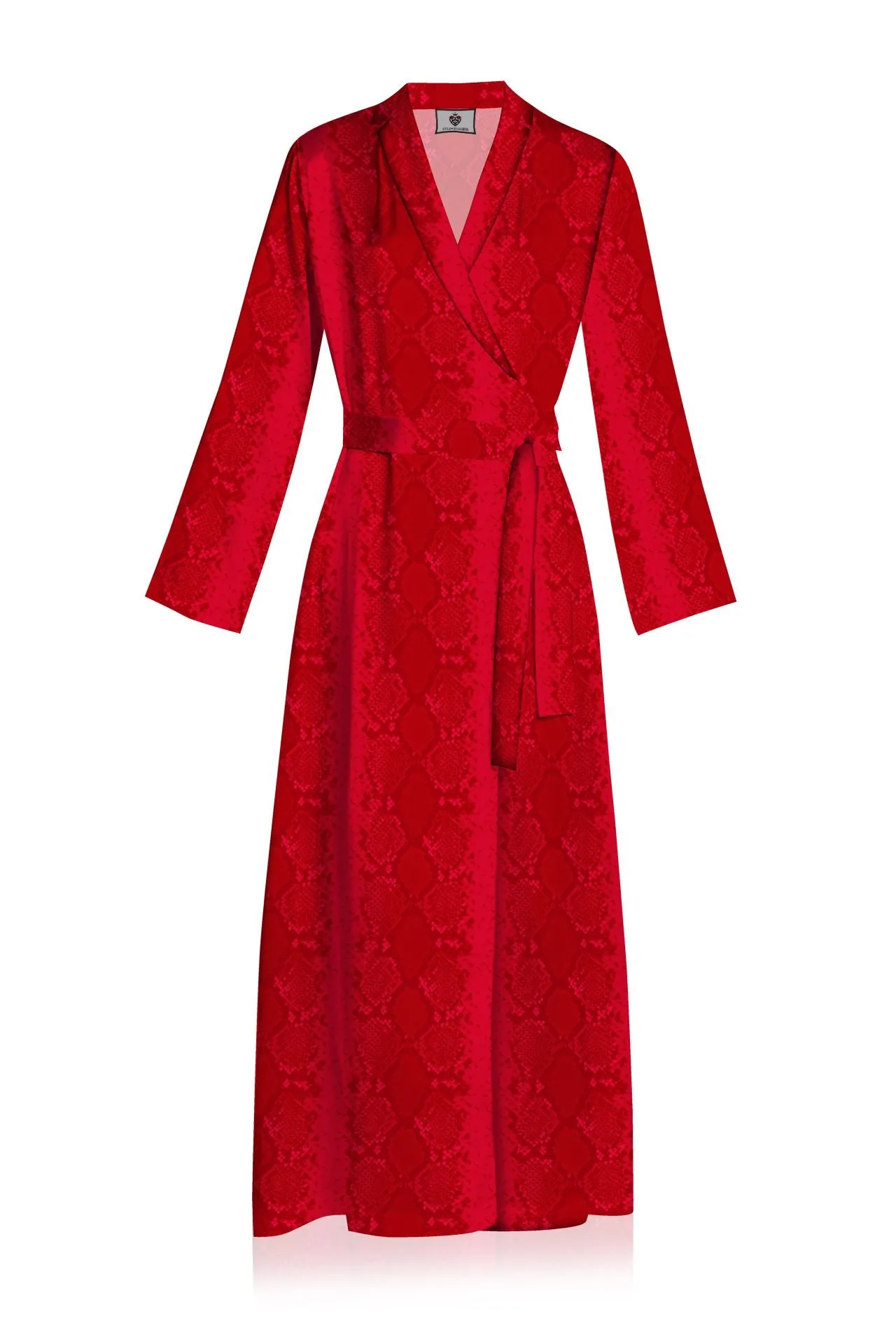 Long Wrap Dress Made With Cupro in Blood Stone