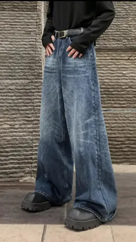 Loose Retro Washed Blue Denim Jeans Pants