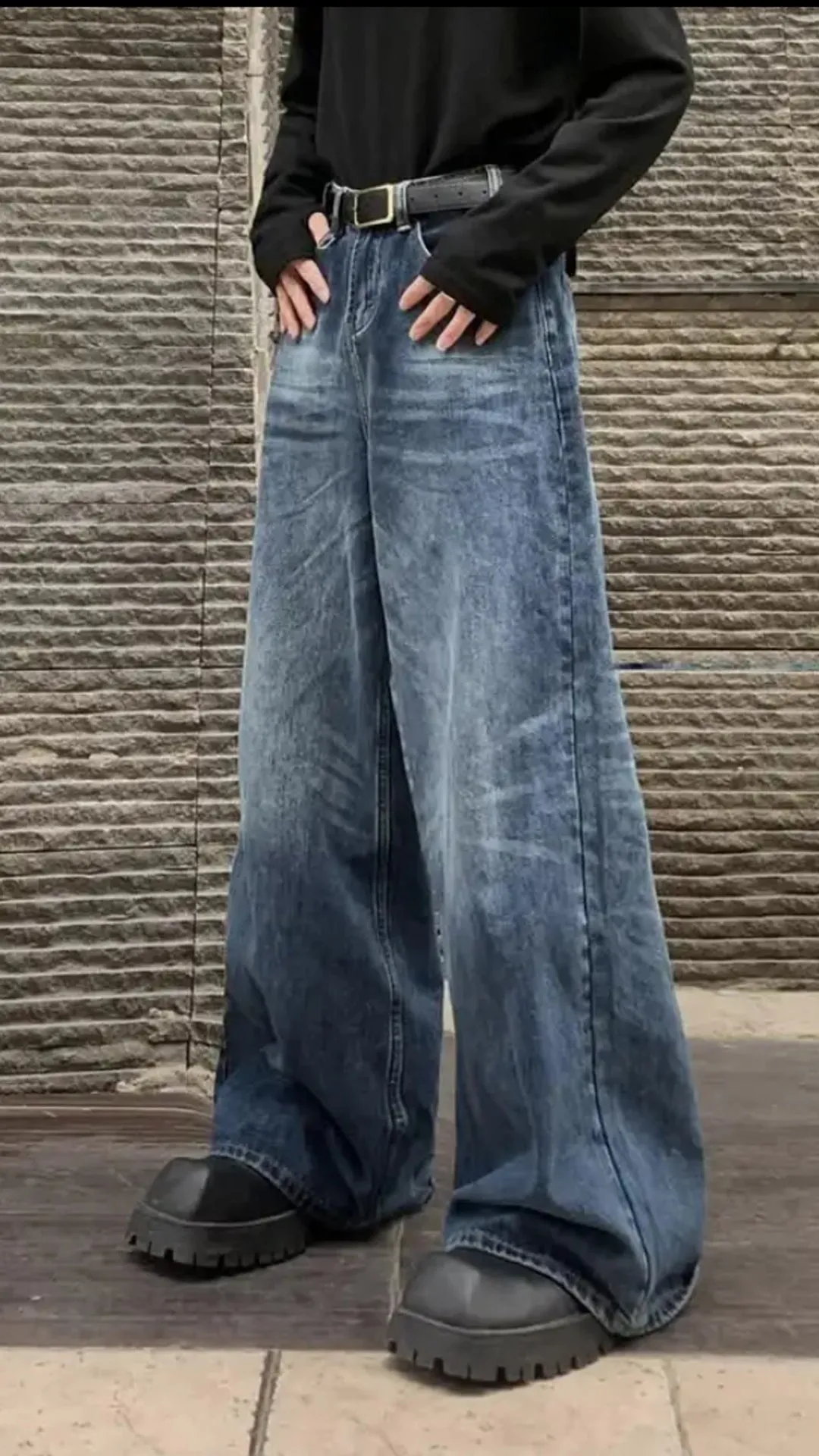 Loose Retro Washed Blue Denim Jeans Pants