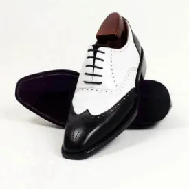 Men's Handmade Spectator Shoes, Men wingtip brogue Black & White formal Leather shoes