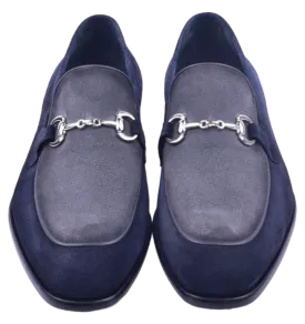 Navy/Grey Suede Corrente Men's Dress Casual Shoes Bit Buckle loafer-6376S