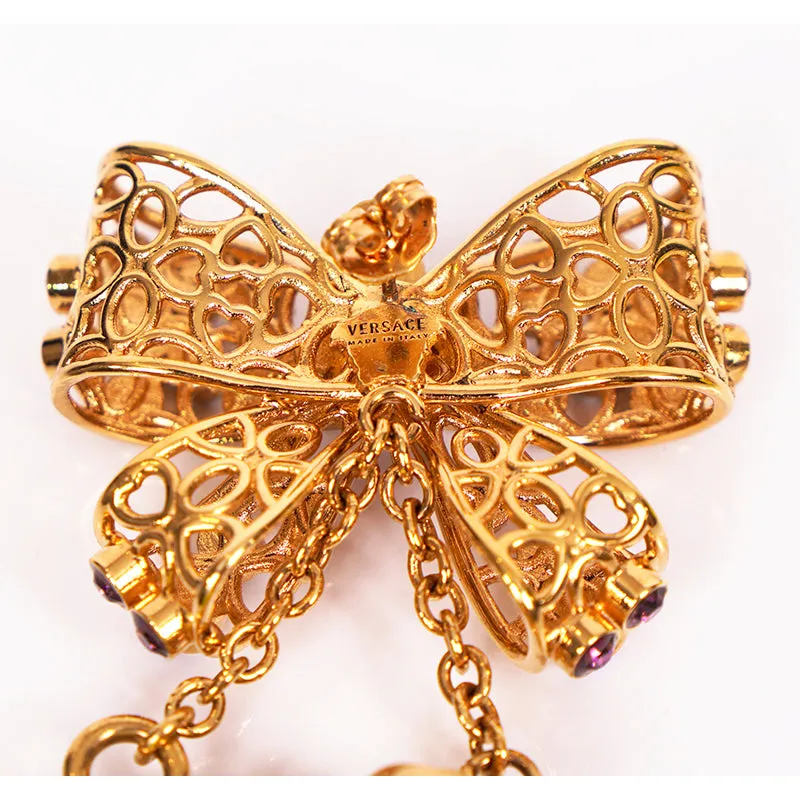 NEW $1,195 VERSACE RUNWAY Yellow Glass MEDUSA PERFUME BOTTLE Bow Drop EARRINGS