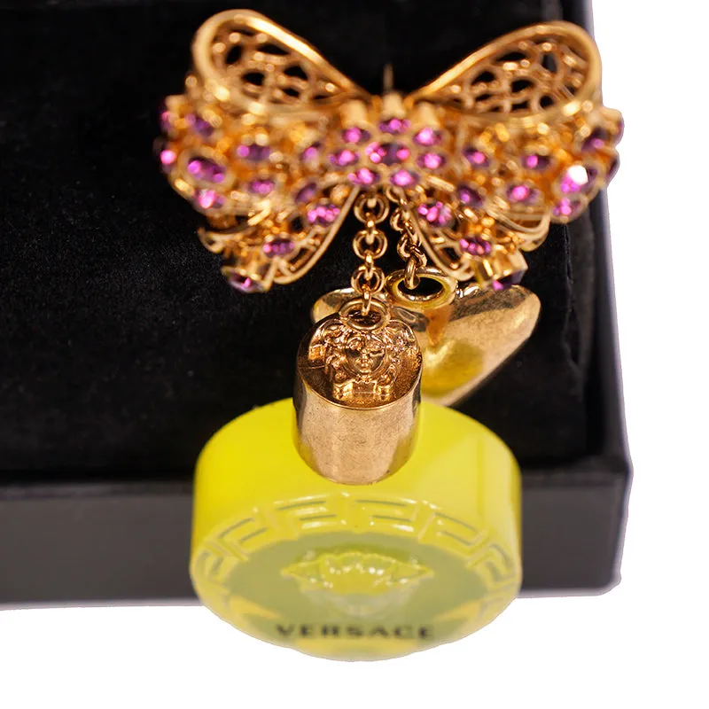NEW $1,195 VERSACE RUNWAY Yellow Glass MEDUSA PERFUME BOTTLE Bow Drop EARRINGS