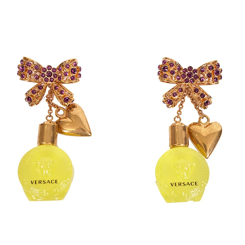 NEW $1,195 VERSACE RUNWAY Yellow Glass MEDUSA PERFUME BOTTLE Bow Drop EARRINGS