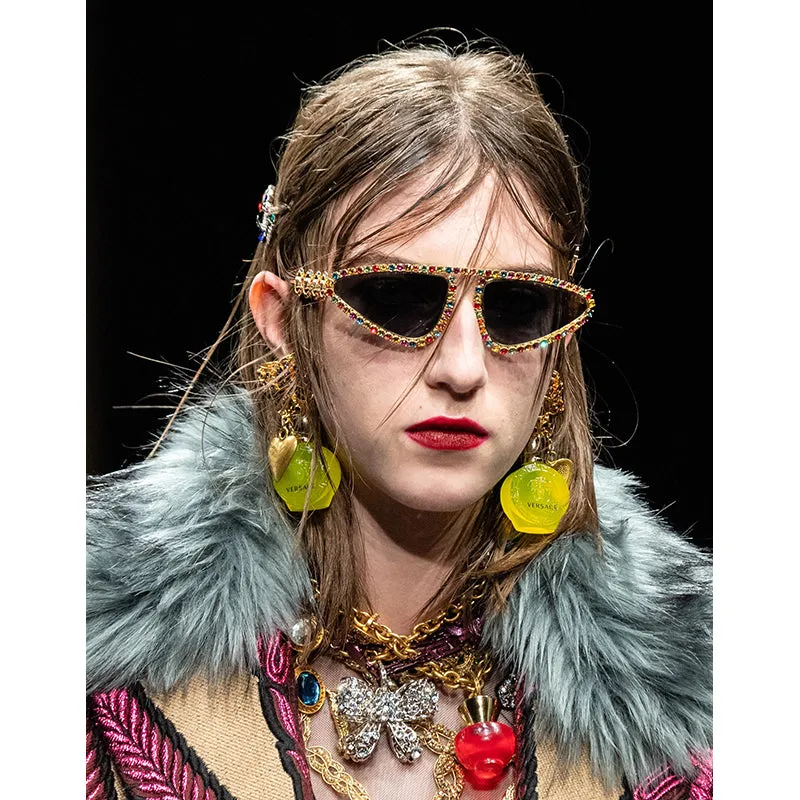 NEW $1,195 VERSACE RUNWAY Yellow Glass MEDUSA PERFUME BOTTLE Bow Drop EARRINGS