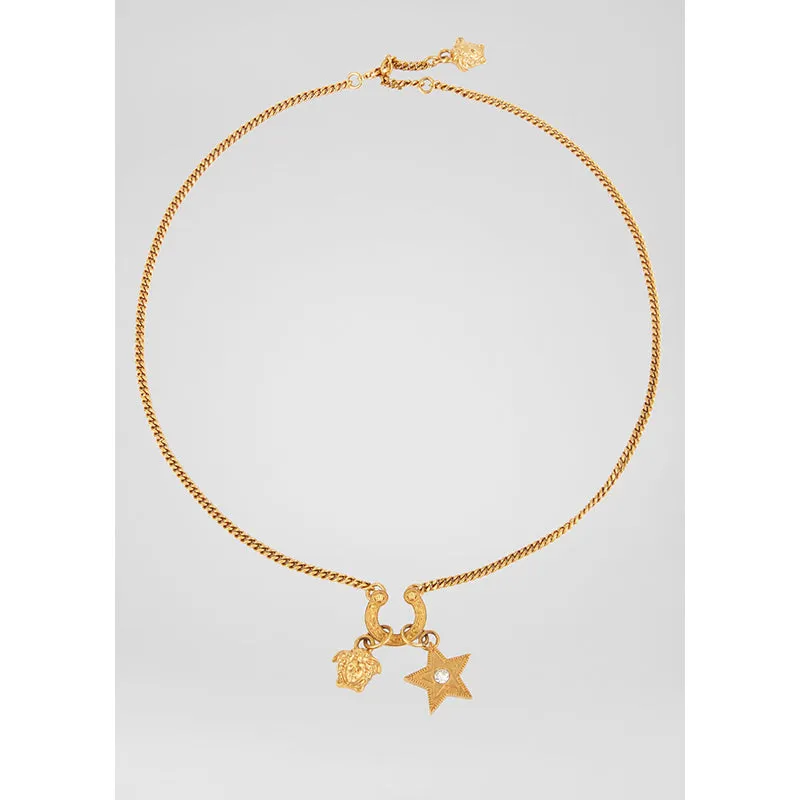NEW $650 VERSACE RUNWAY Tribute WESTERN HORSESHOE MEDUSA LOGO Charm NECKLACE NIB
