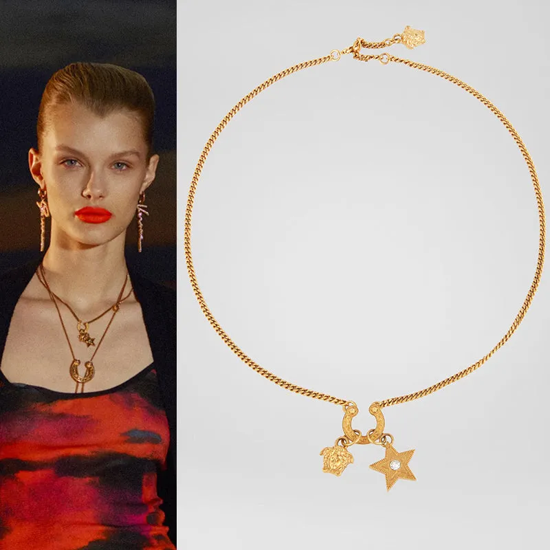 NEW $650 VERSACE RUNWAY Tribute WESTERN HORSESHOE MEDUSA LOGO Charm NECKLACE NIB