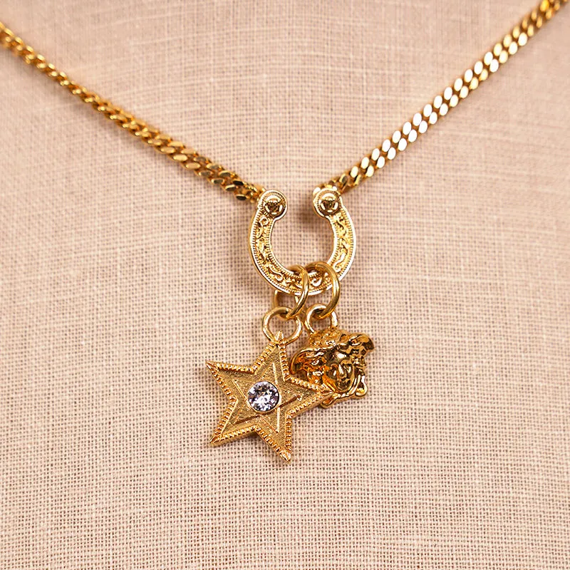 NEW $650 VERSACE RUNWAY Tribute WESTERN HORSESHOE MEDUSA LOGO Charm NECKLACE NIB