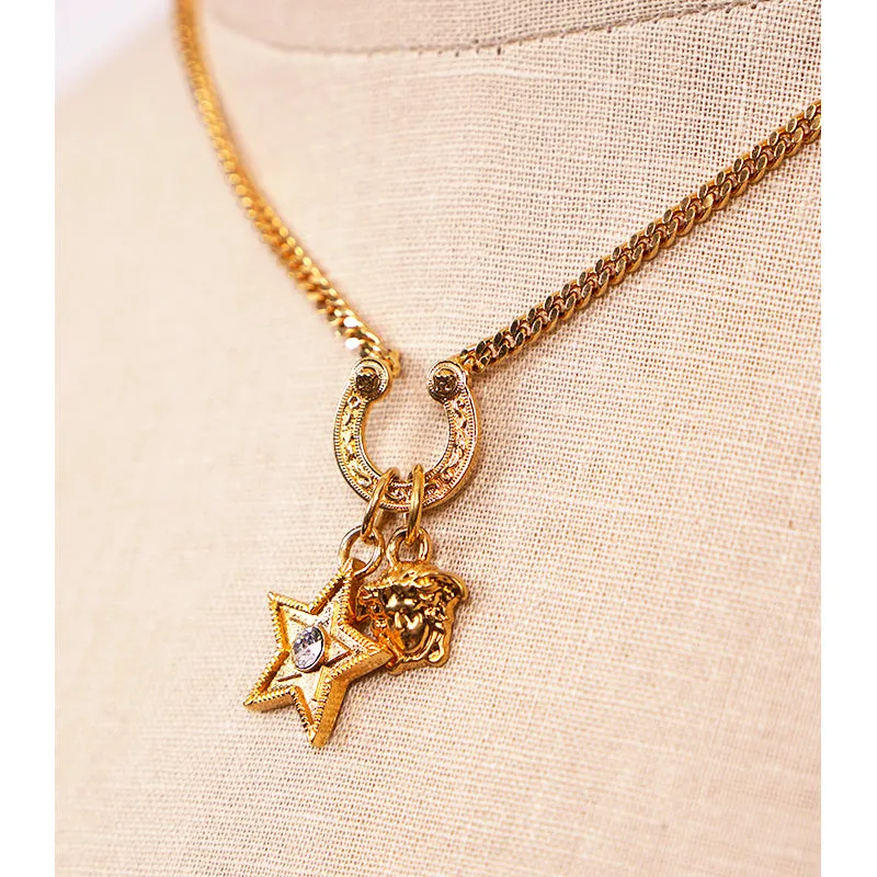 NEW $650 VERSACE RUNWAY Tribute WESTERN HORSESHOE MEDUSA LOGO Charm NECKLACE NIB