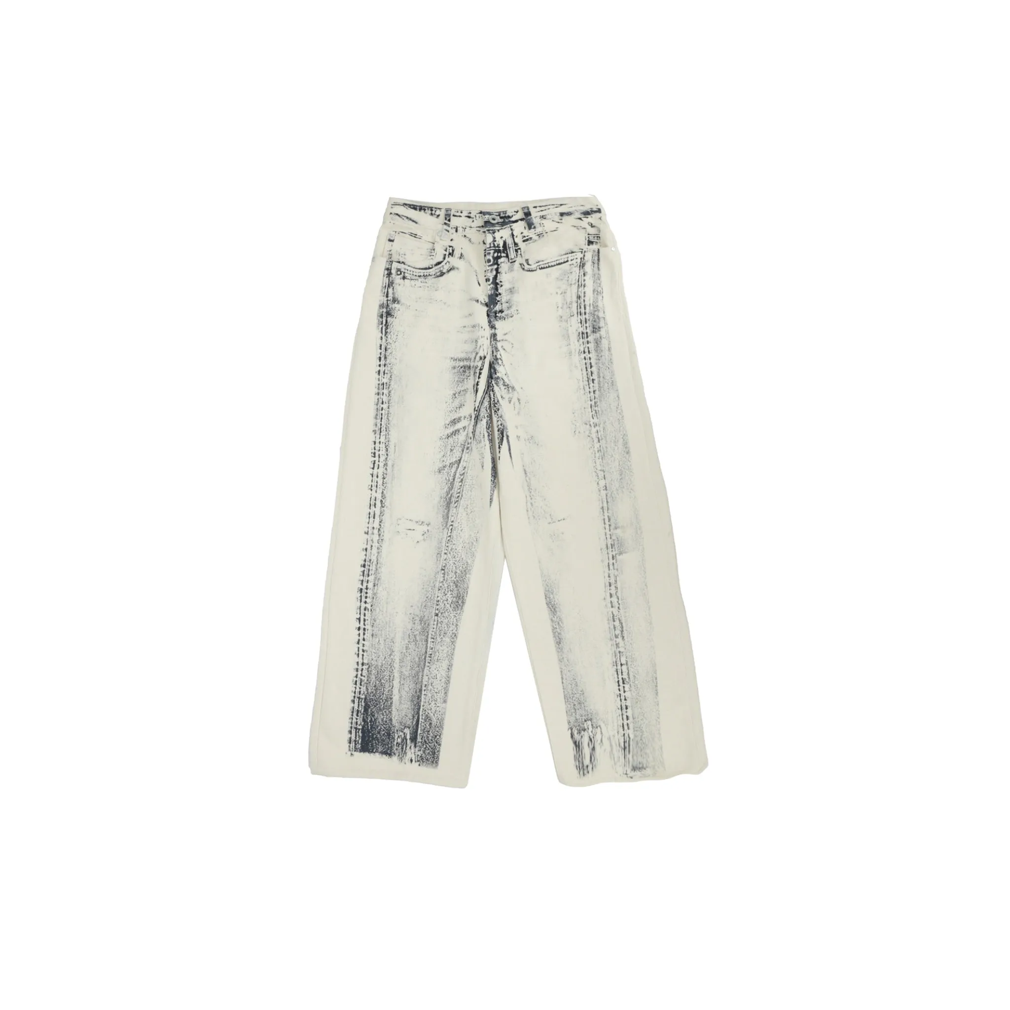 Off-set Printed Denim Wide-leg Pants