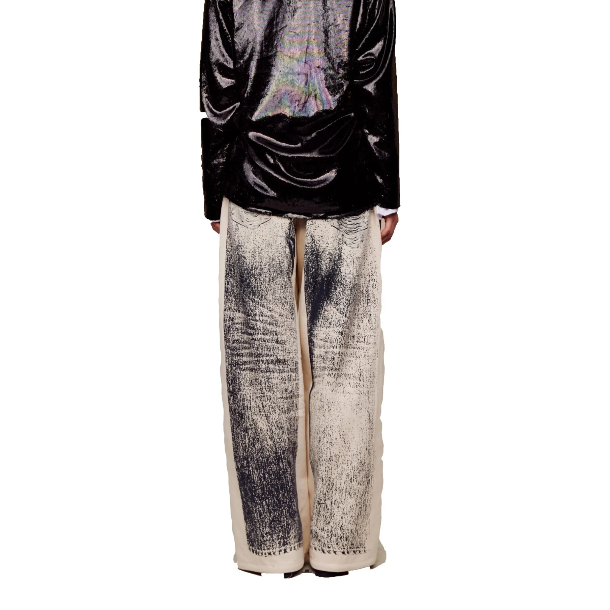 Off-set Printed Denim Wide-leg Pants