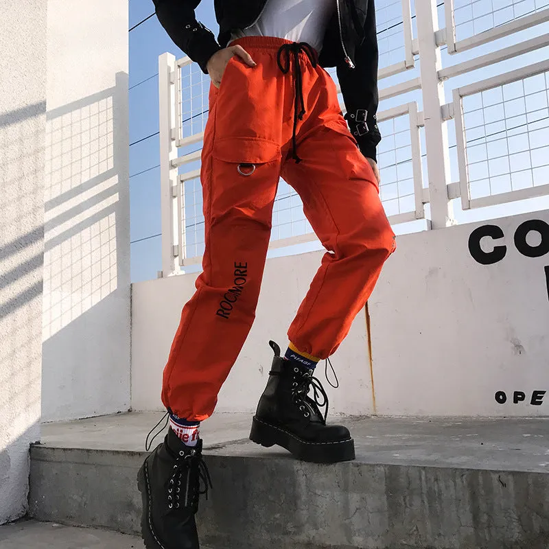 Orange pockets tie front cargo pants