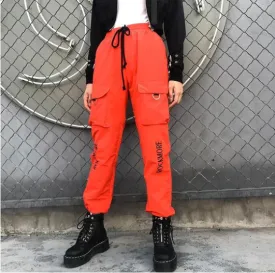 Orange pockets tie front cargo pants
