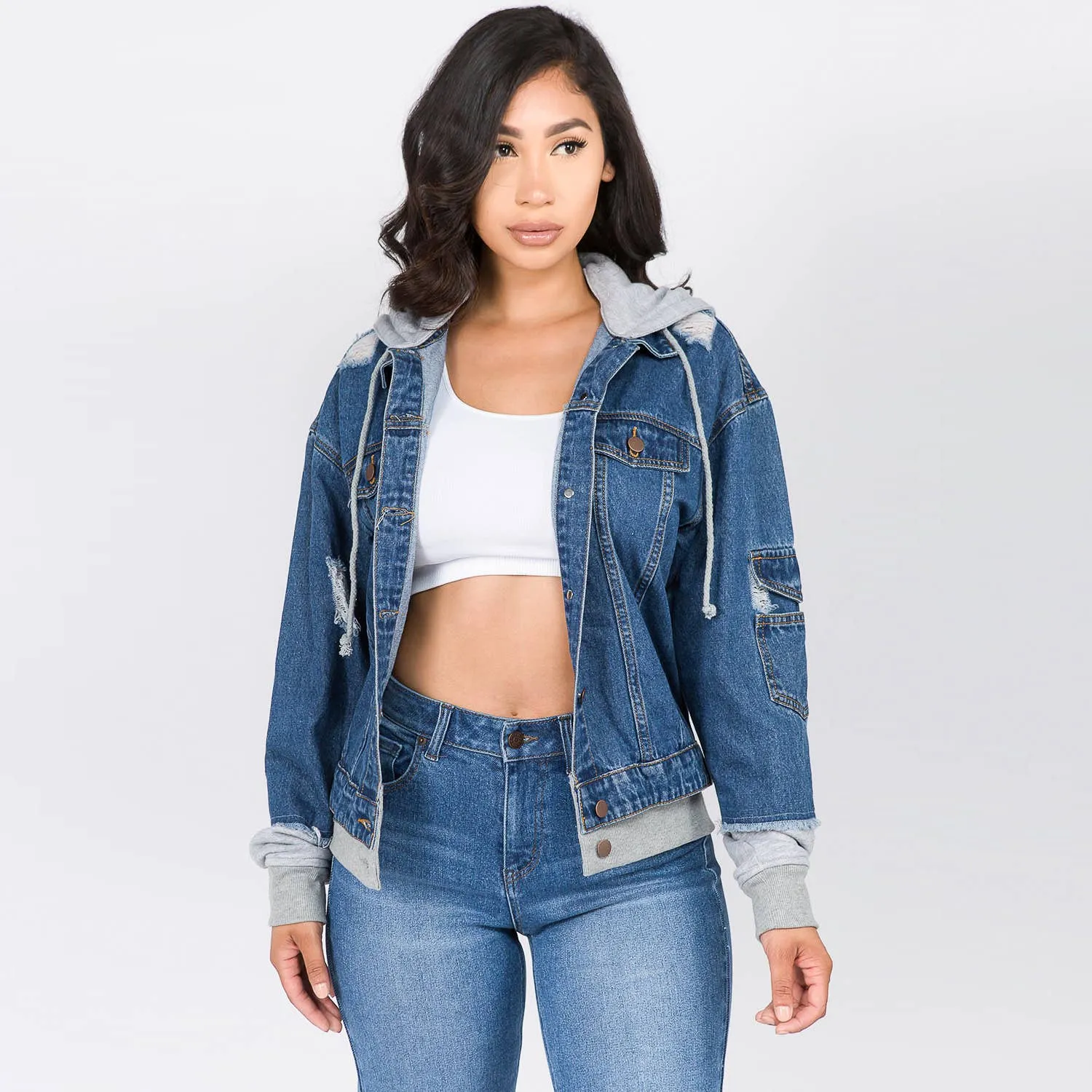 OVERSIZED DENIM JACKETS WITH DETACHABLE HOODIE