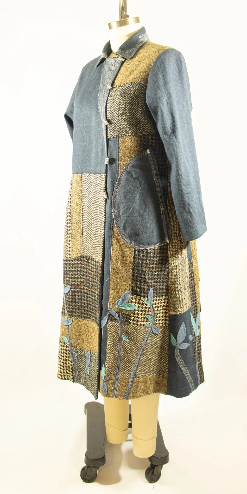 Patchwork Coat with Wool and Denim