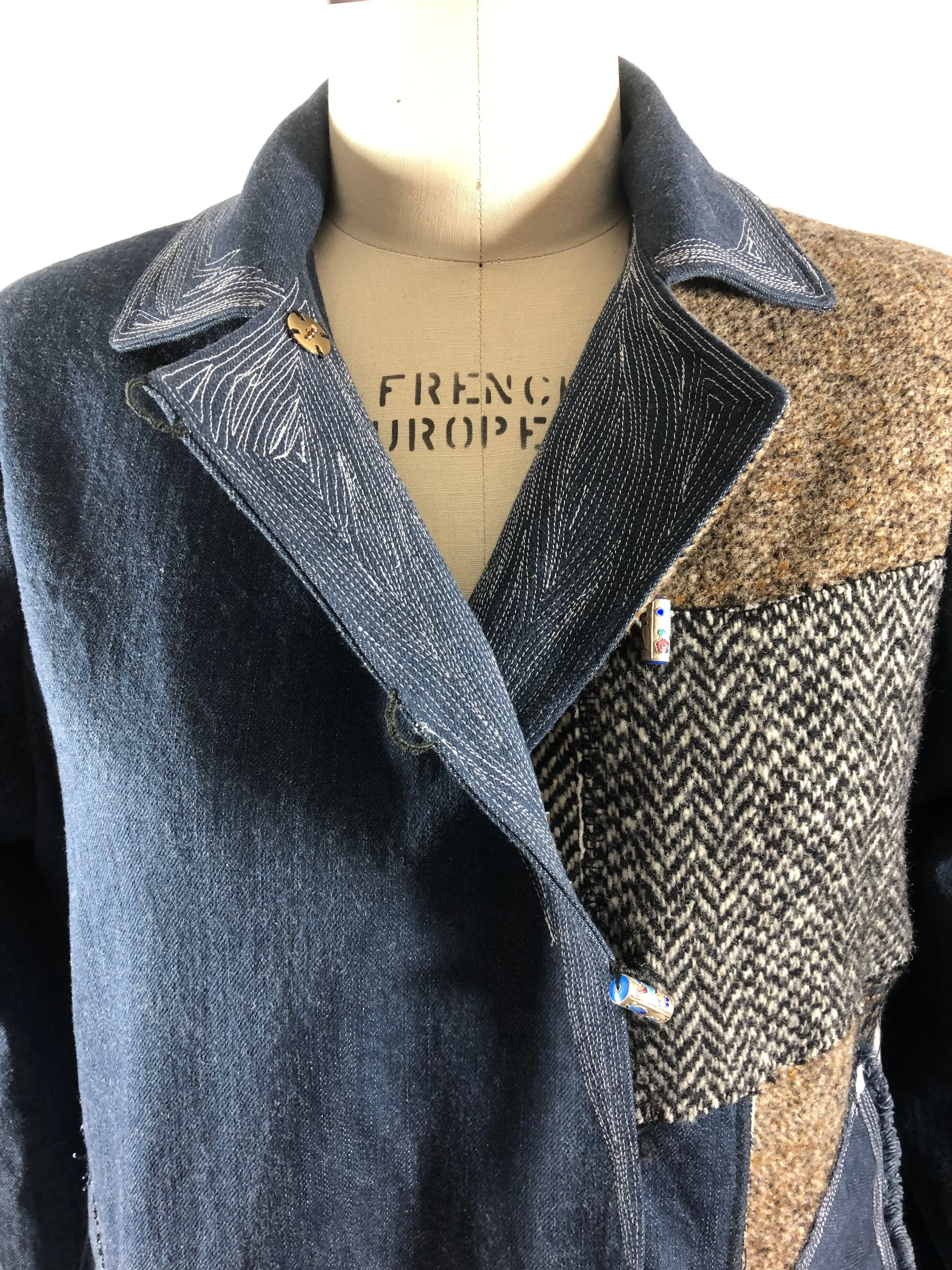Patchwork Coat with Wool and Denim