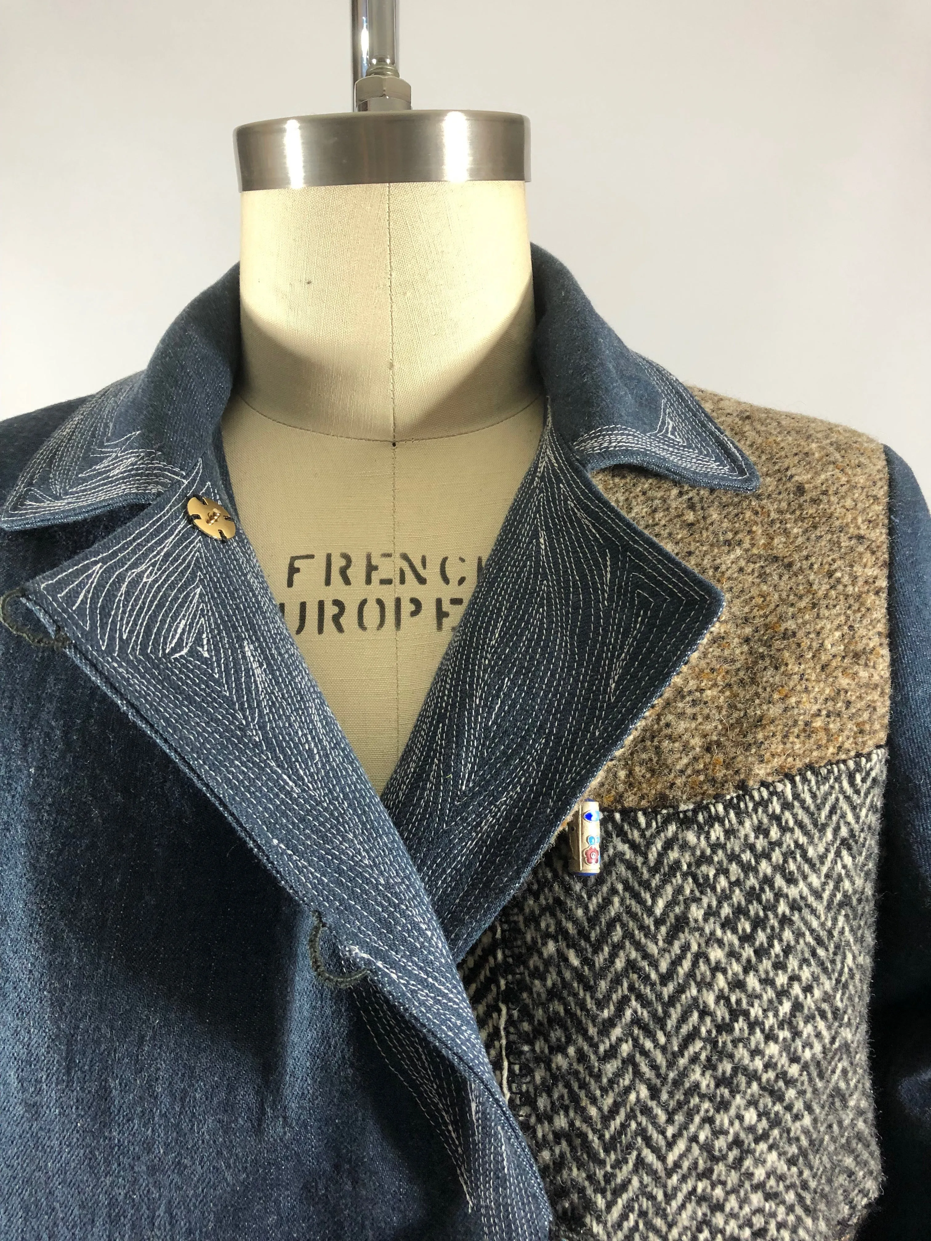 Patchwork Coat with Wool and Denim