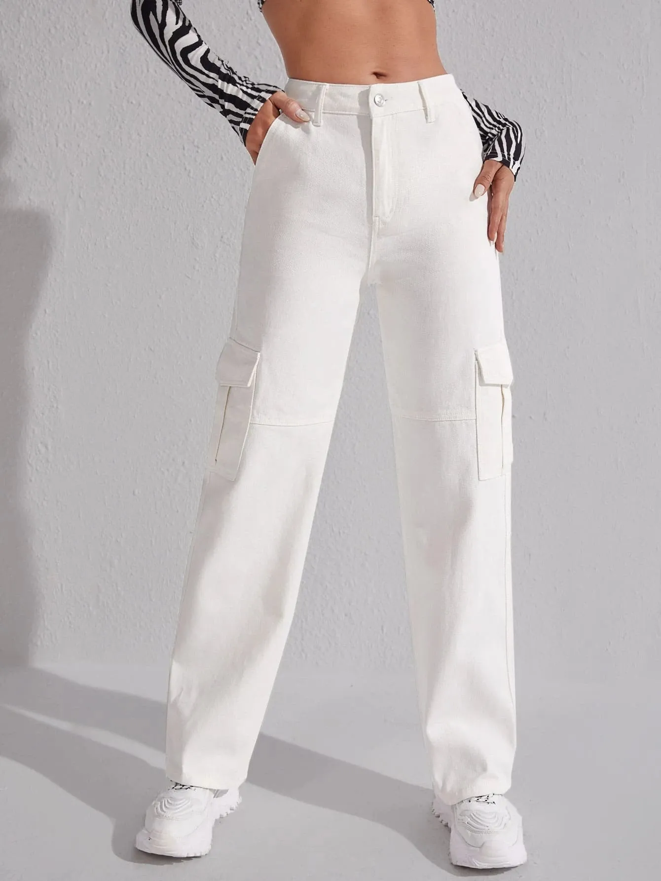 Plain Long Cargo Jeans