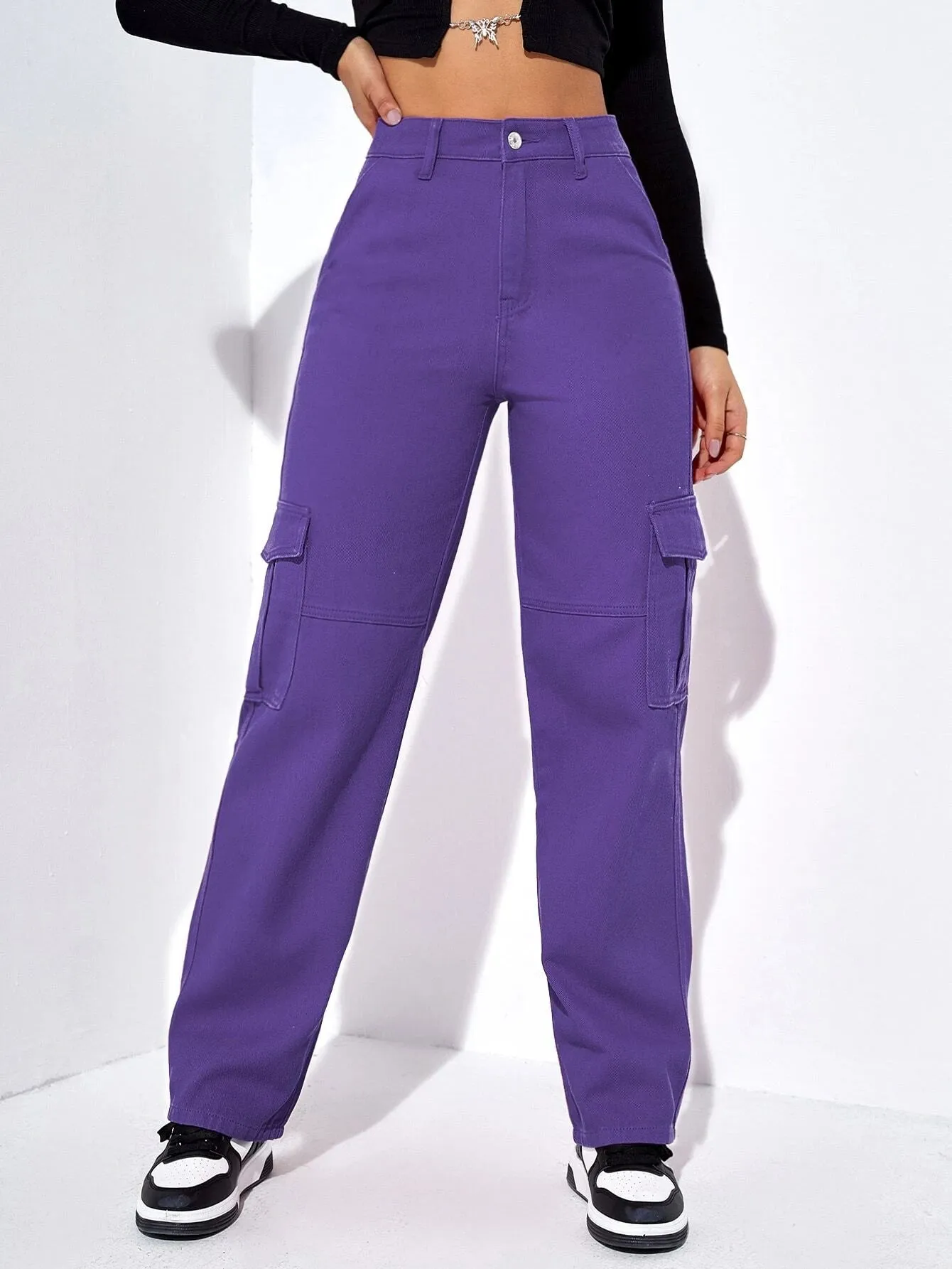 Plain Long Cargo Jeans