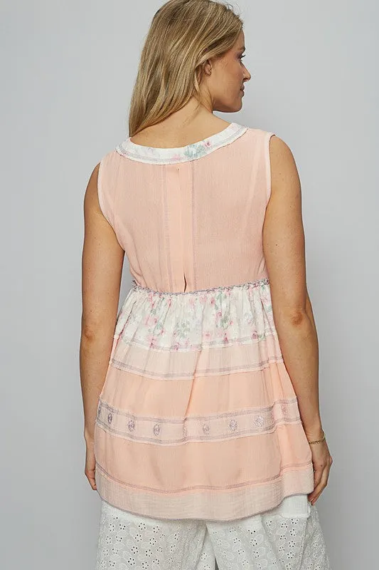 POL Clothing Floral V-Neck Sleeveless Peplum Blouse