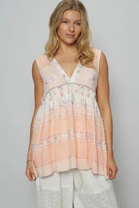 POL Clothing Floral V-Neck Sleeveless Peplum Blouse