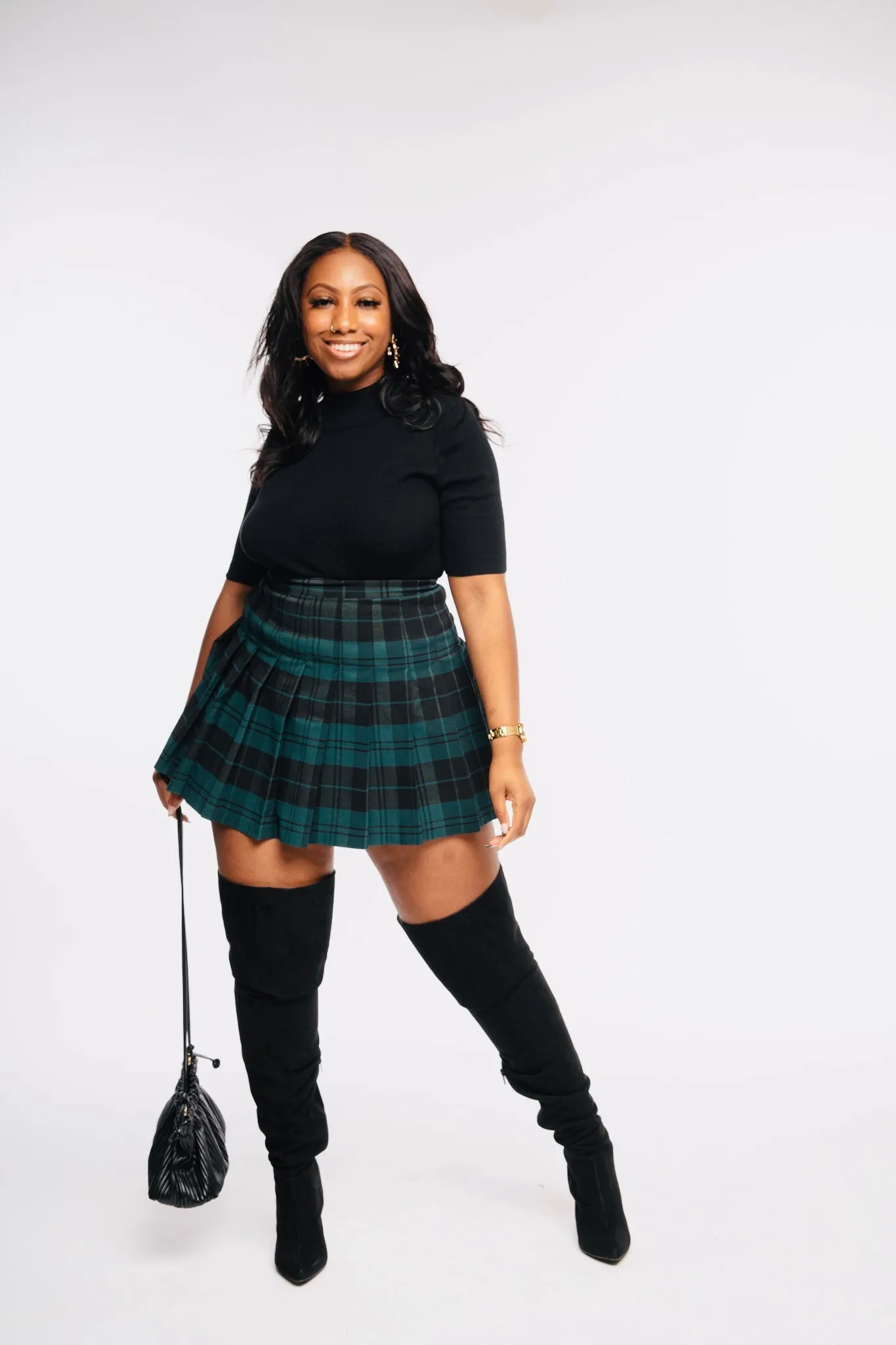 Pure Honey Plaid Pleated Skirt