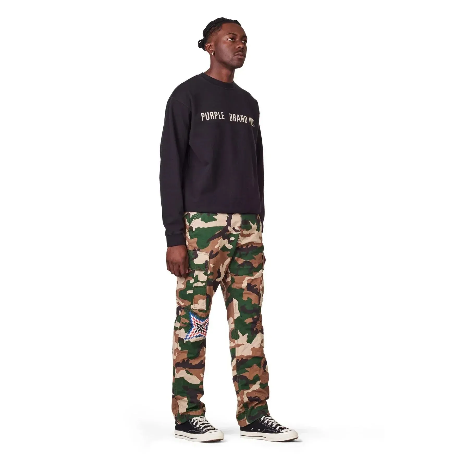 Purple Brand P013 Camo With Knee Embroidery Cargo Pant