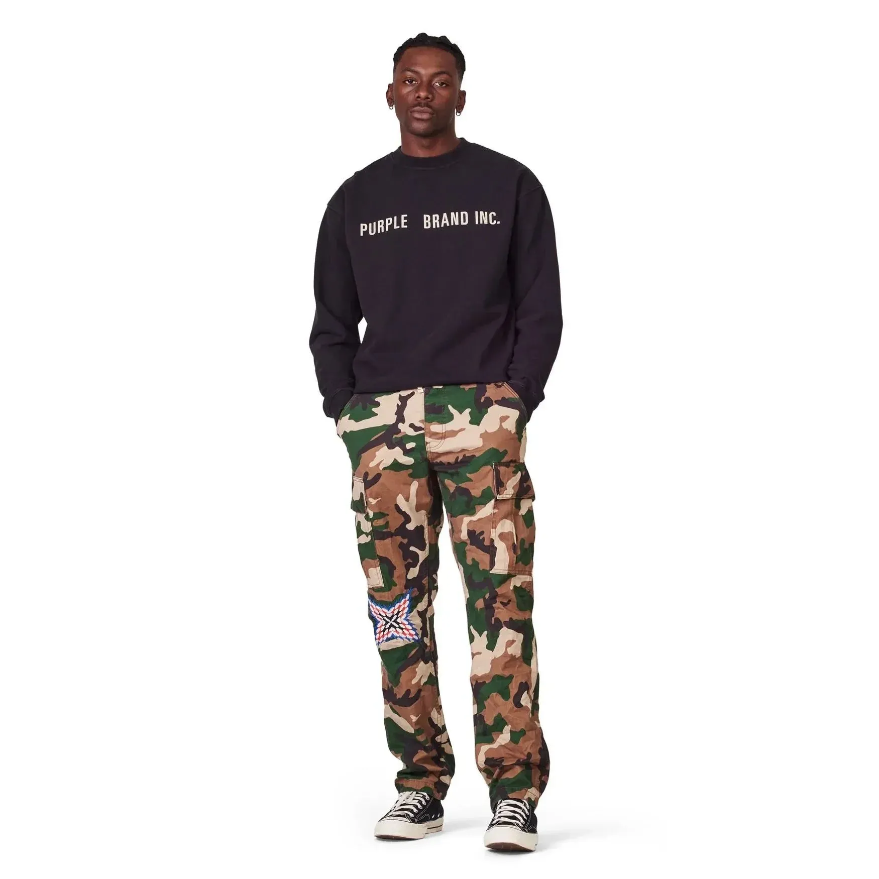 Purple Brand P013 Camo With Knee Embroidery Cargo Pant