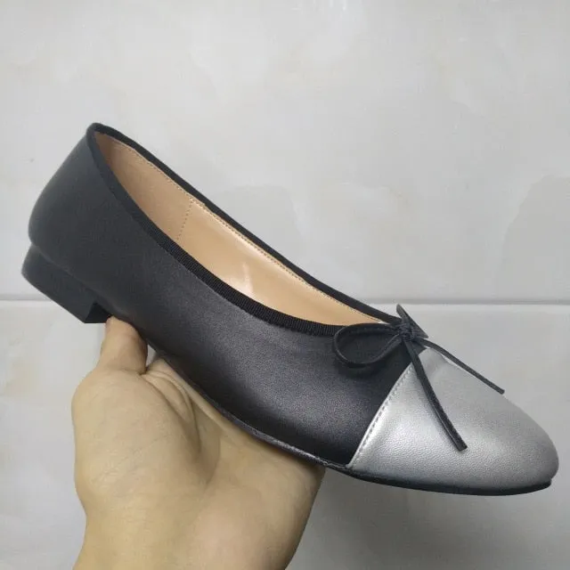 Shoes Woman Basic Pumps 2021 Two Color Splicing Classic Bow Ballet Work Shoe Large Size Tweed Low Heels Fashion Women Shoes Pump