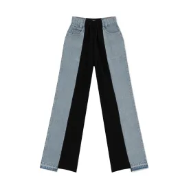 Skater Deconstructed Wide Leg Jeans Blue and Black