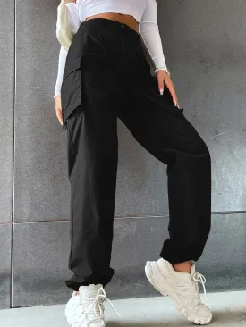Solid Colored Regular Fit Pocket Pants