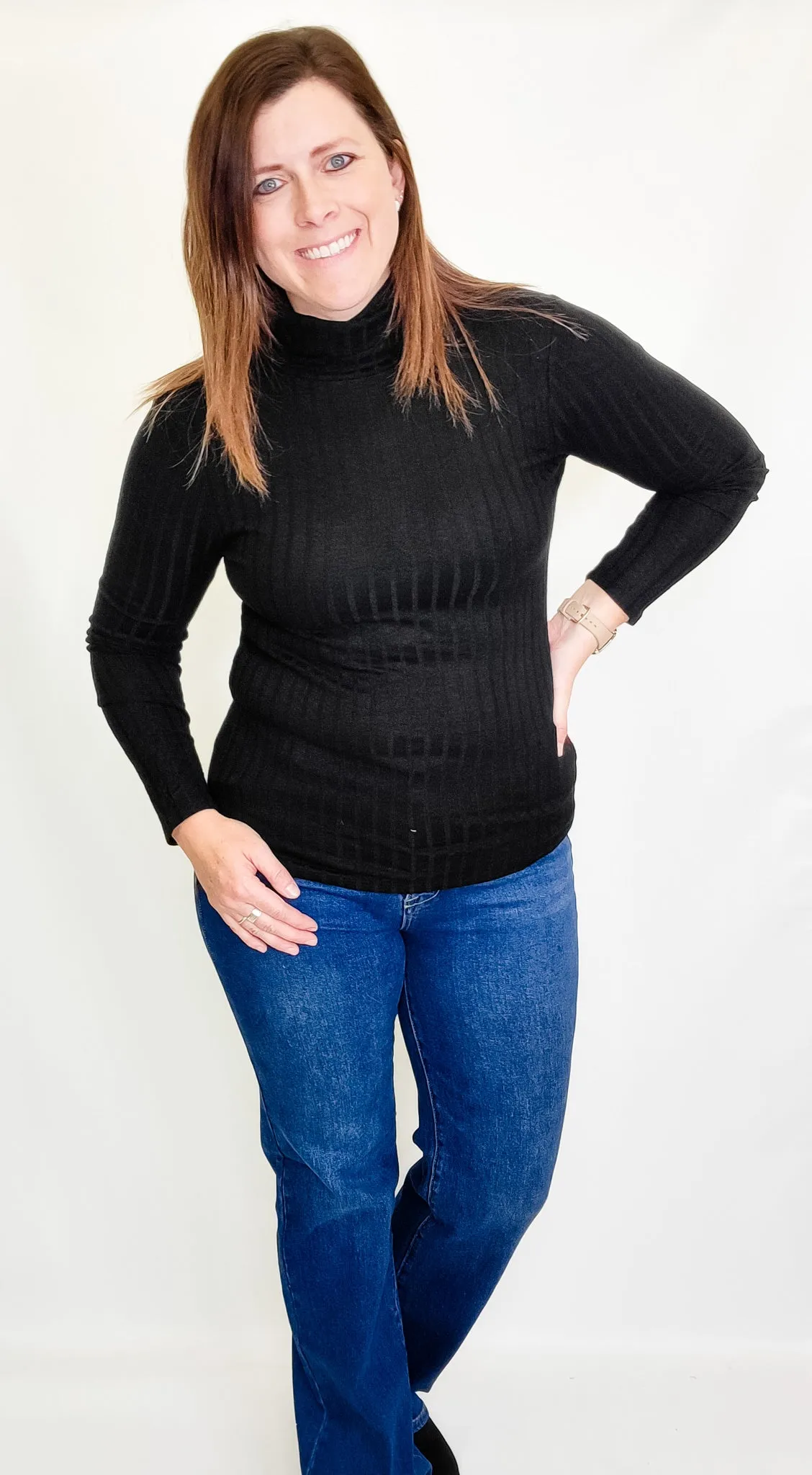 Solid, Ribbed Turtleneck Long Sleeves