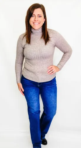 Solid, Ribbed Turtleneck Long Sleeves