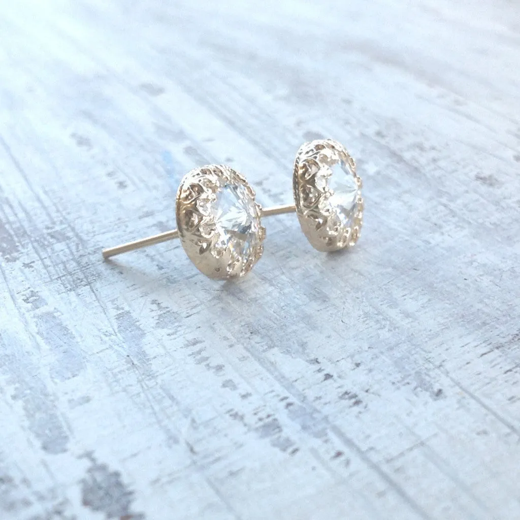 Sterling silver crystal clear swarovski stone stud earrings