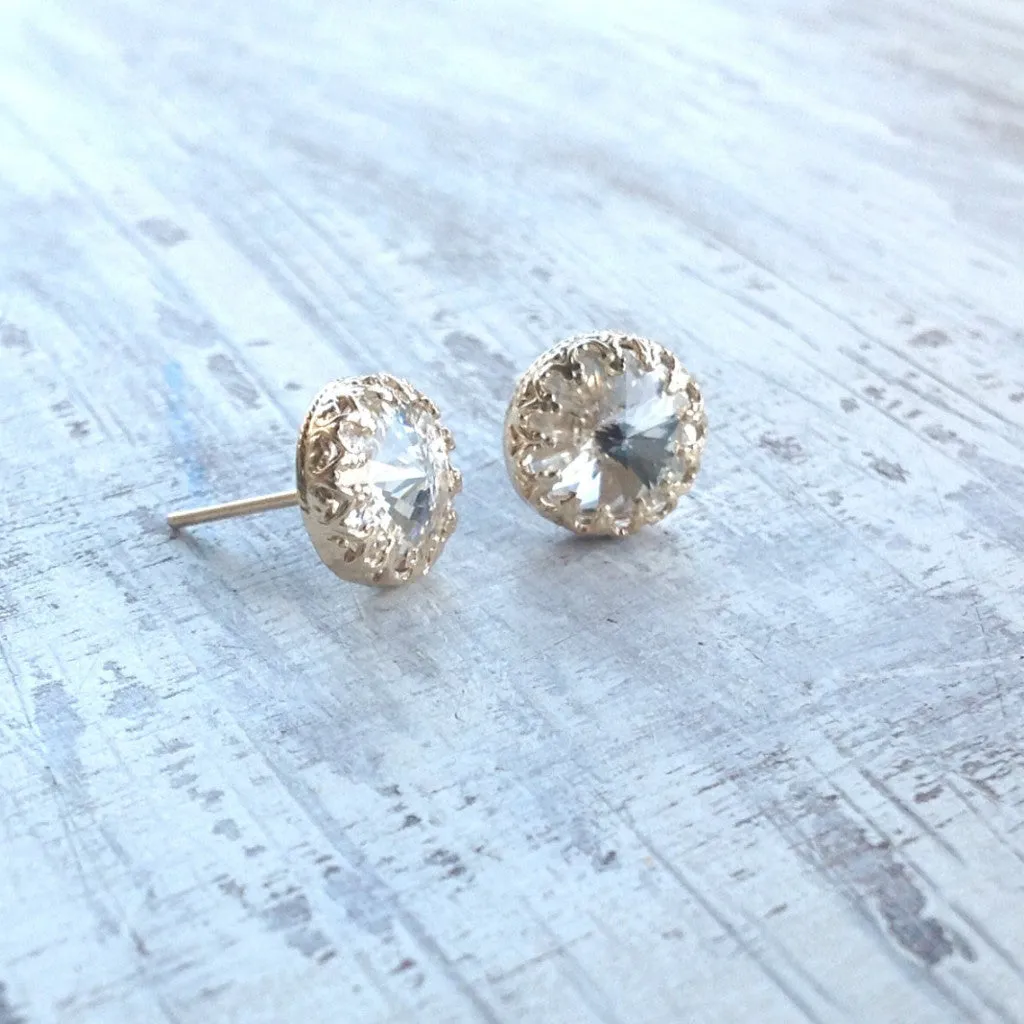 Sterling silver crystal clear swarovski stone stud earrings