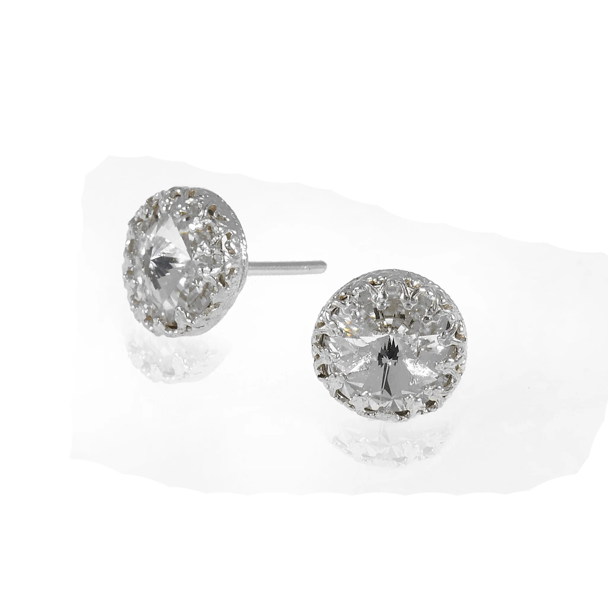 Sterling silver crystal clear swarovski stone stud earrings