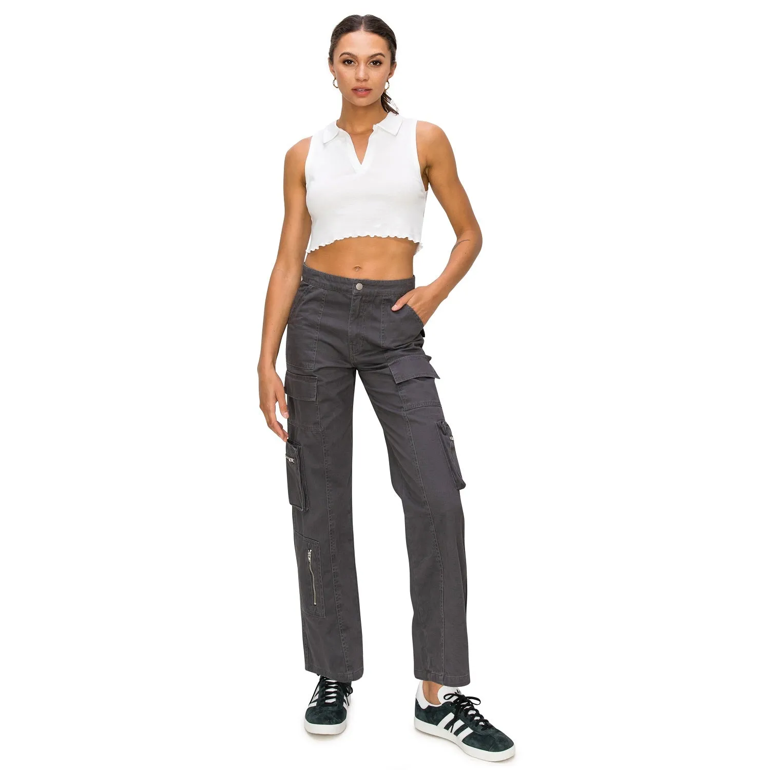 Straight Leg Cargo Pants - Slate Grey