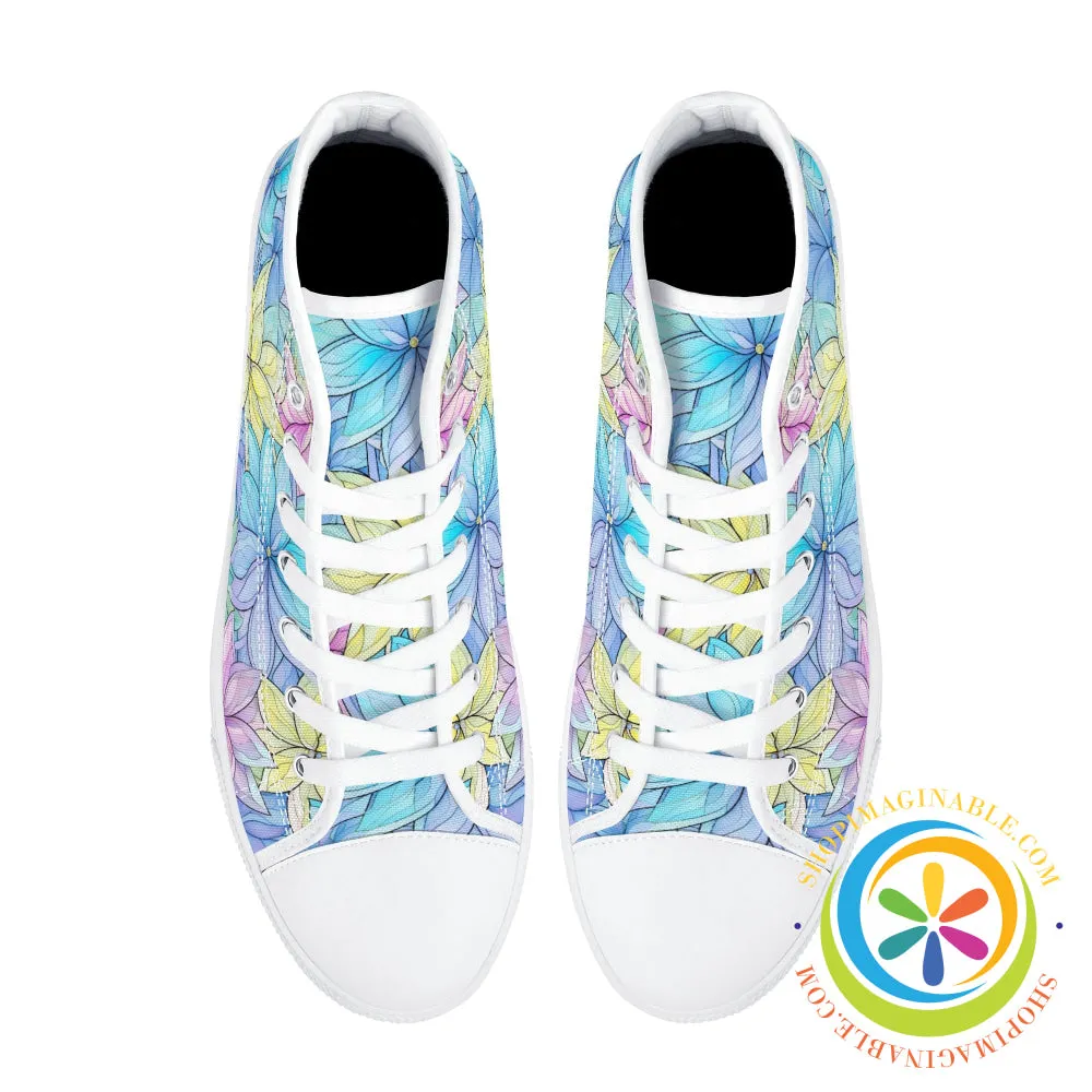Striking Floral Ladies High Top Canvas Shoes