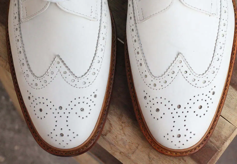 Stylish Handmade Men's White Leather Wing Tip Brogue Lace Up Dress Shoes