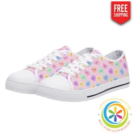 Sweet Tarts Hearts Ladies Low Top Canvas Shoes