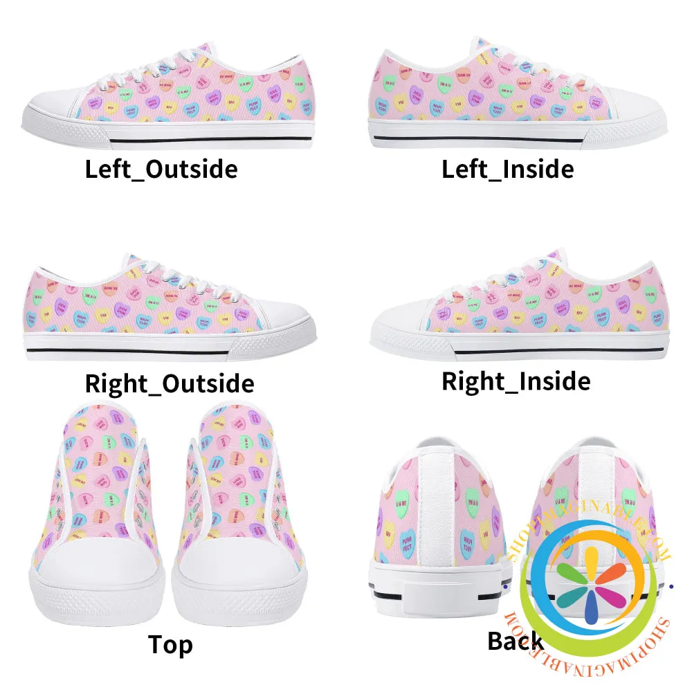 Sweet Tarts Hearts Ladies Low Top Canvas Shoes