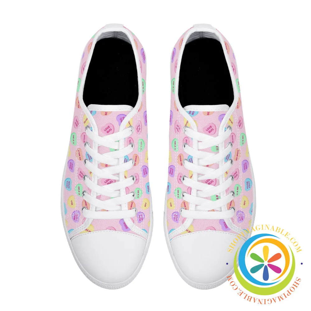 Sweet Tarts Hearts Ladies Low Top Canvas Shoes