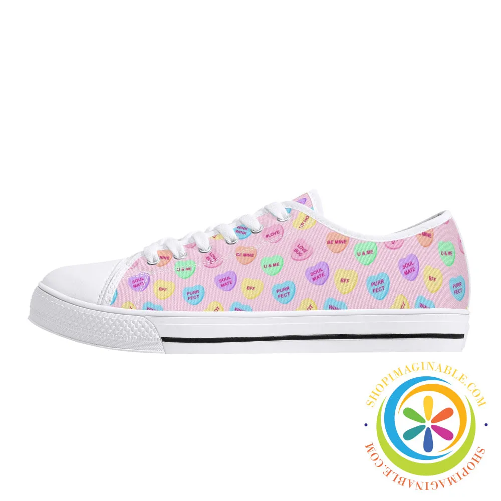 Sweet Tarts Hearts Ladies Low Top Canvas Shoes